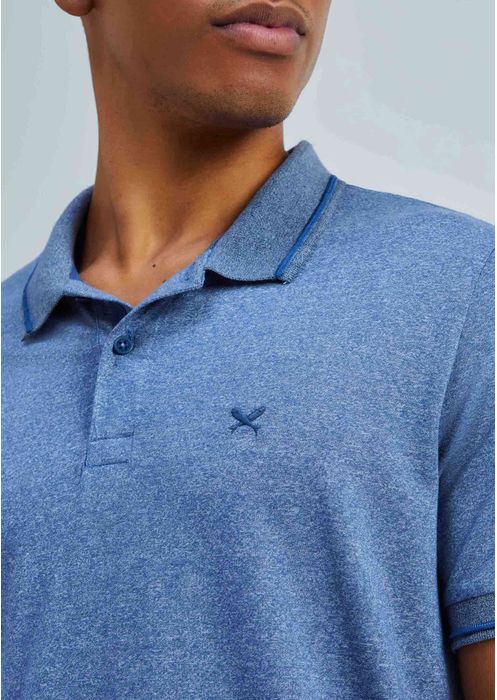 Camisa Básica Masculina Polo Em Malha Texturizada - Azul