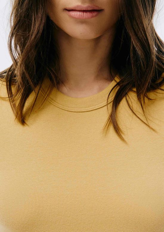 Foto do produto: Blusa Feminina Manga Curta Slim Em Ribana - Amarelo