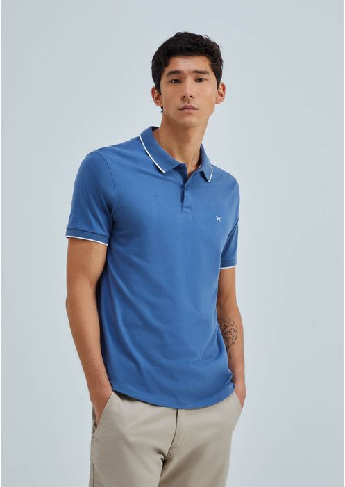 Camisa Básica Masculina Polo Em Malha De Algodão Com Bordado - Azul Marinho