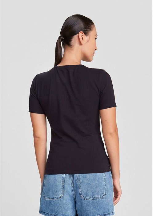 Camiseta Feminina Básica Em Algodão E Elastano - Preto