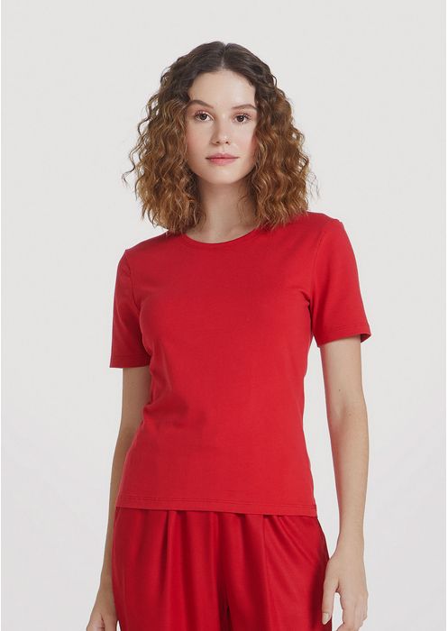 Camiseta Básica Feminina Em Algodão - Vermelho