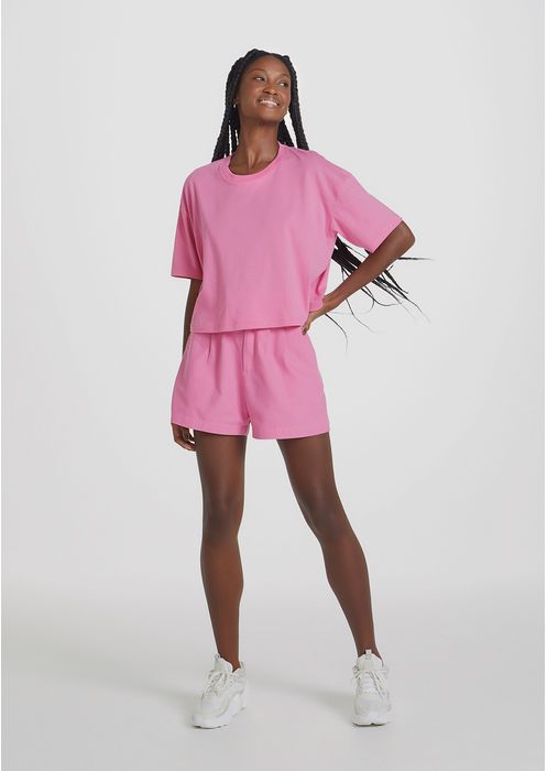 Blusa Feminina Modelagem Box Em Algodão - Rosa Chiclete