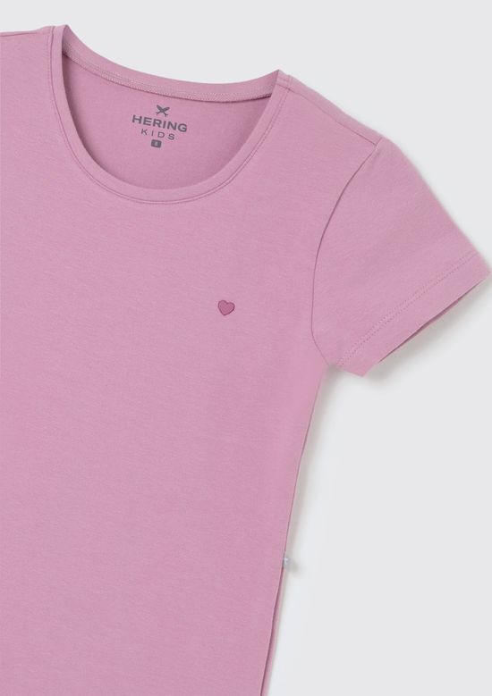 Foto do produto: Blusa Básica Infantil Menina Manga Curta Slim Com Bordado Coração - Roxo