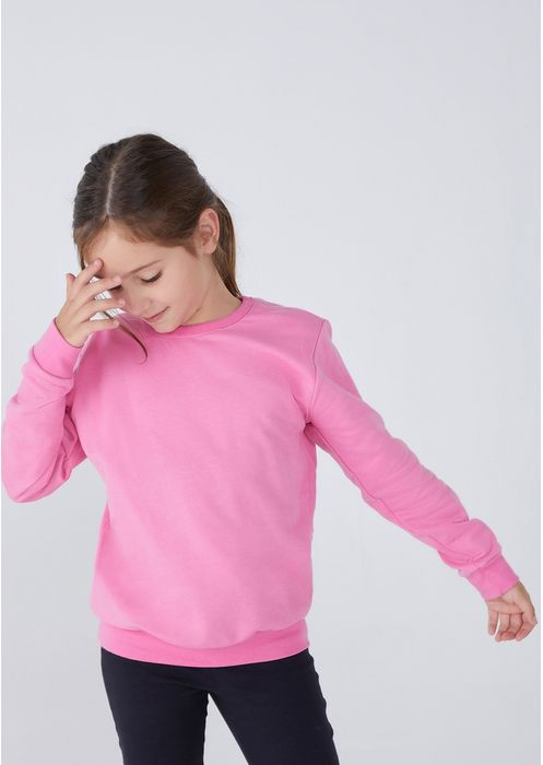 Blusão Básico Infantil Unissex Em Moletom Peluciado - Rosa Chiclete