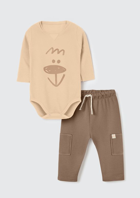 Foto do produto: Conjunto Longo Bebê Menino Com Aplique - Bege
