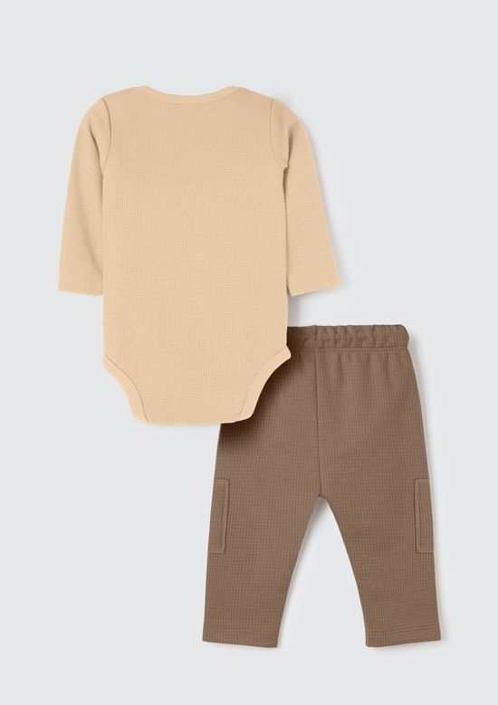 Foto do produto: Conjunto Longo Bebê Menino Com Aplique - Bege