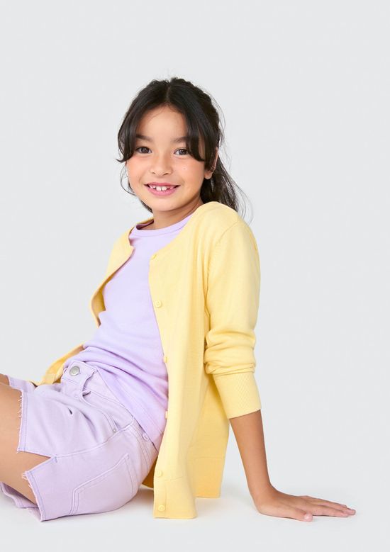 Foto do produto: Cardigan Infantil Menina Em Tricô - Amarelo