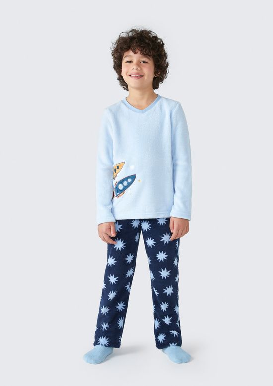 Foto do produto: Pijama Infantil Menino Longo Estampado Em Fleece - Azul