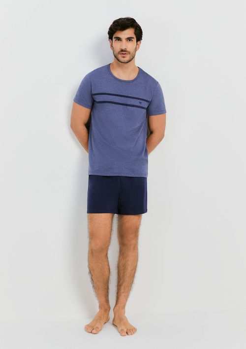 Pijama Curto Masculino Em Algodão - Azul