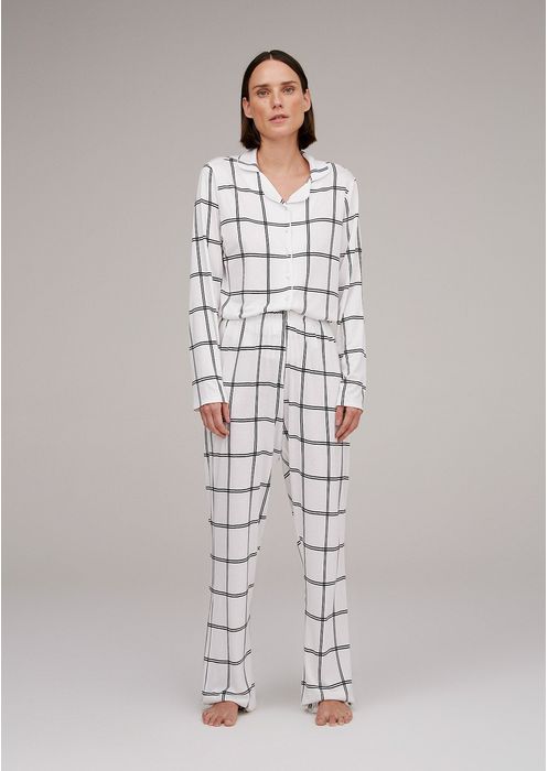 Pijama Longo Feminino Com Estampa Xadrez - Off White