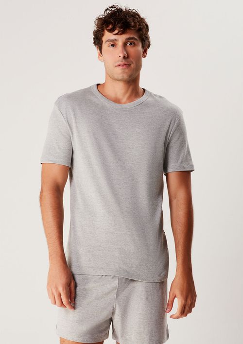 Camiseta Masculina Manga Curta Em Malha De Algodão - Cinza