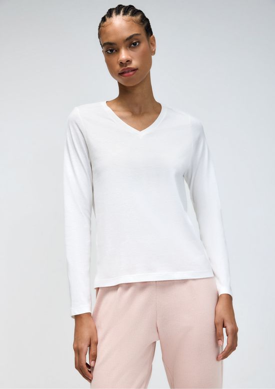 Foto do produto: Pijama Longo Feminino Decote V - Off white