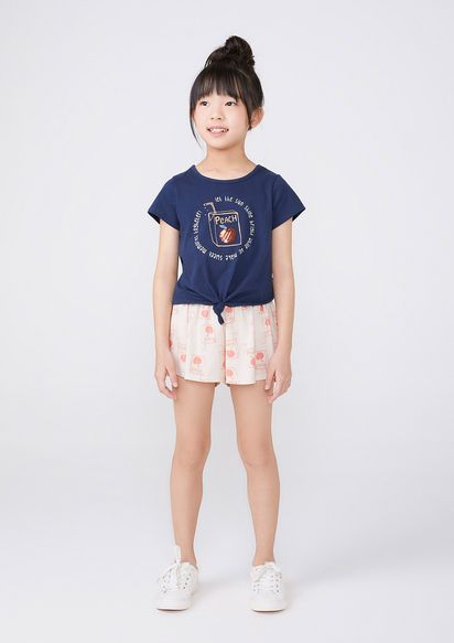 Conjunto Infantil menina blusa e Jardineira estampada em viscose