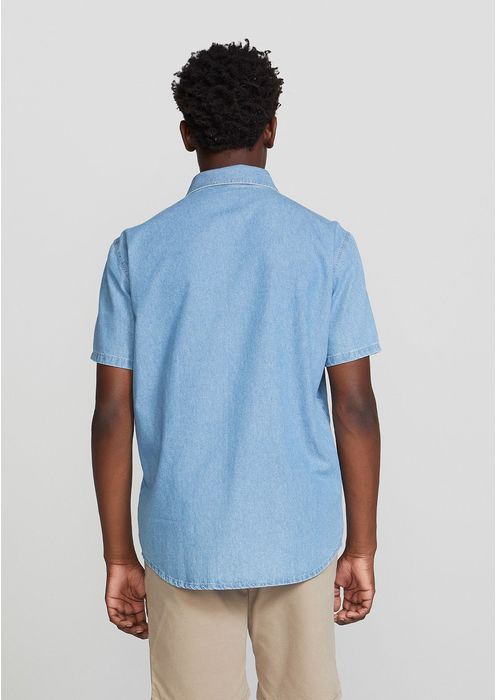 Camisa Jeans Masculina Com Bolso Aplicado - Azul Médio