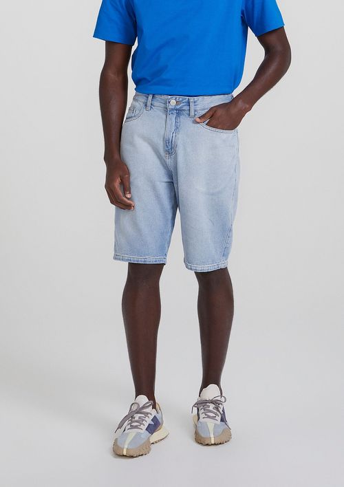 Bermuda Jeans Masculina Reta - Azul