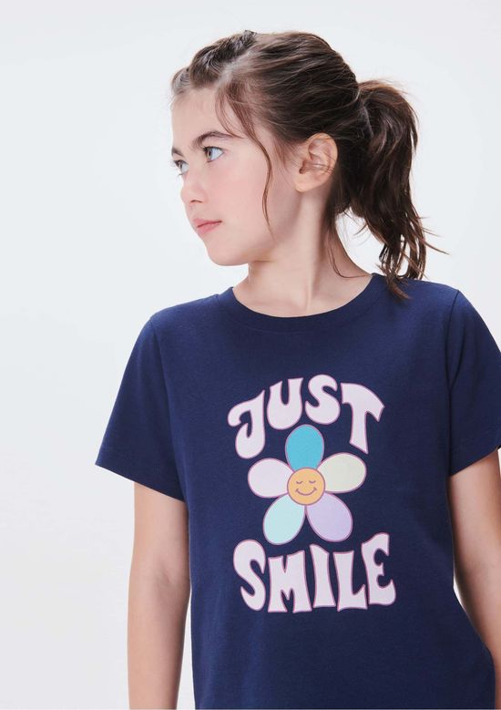 Foto do produto: Blusa Infantil Menina Manga Curta Com Estampa - Azul