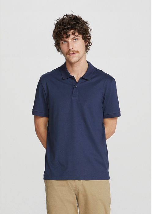 Camisa Básica Masculina Polo Em Algodão Pima - Azul Marinho