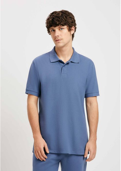 Camisa Básica Masculina Polo Piquet Regular - Azul Médio