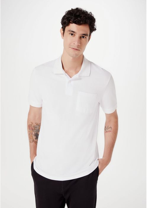 Camisa Polo Masculina Básica Regular Com Bolso Frontal - Branco