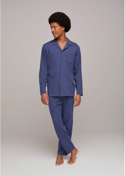 Pijama Masculino Longo Camisa E Calça - Azul Marinho