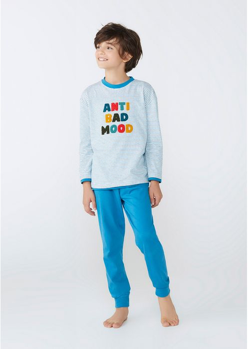Pijama Infantil Menino Longo Listrado - Azul Royal