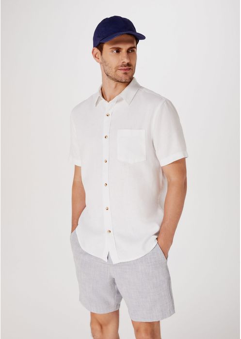 Camisa Básica Masculina Em Tecido Linho - Branco