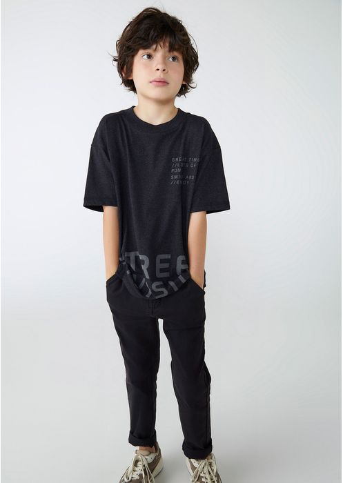 Camiseta Infantil Menino Oversized Com Estampa - Preto