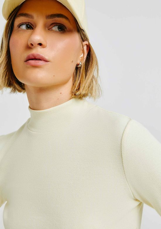 Foto do produto: Blusa Básica Feminina Manga Longa Gola Alta Em Ribana Canelada - Amarelo