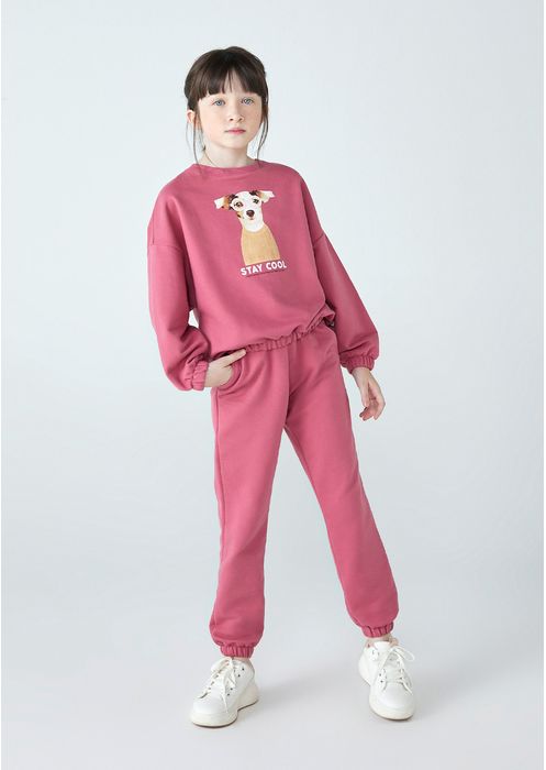 Conjunto Infantil Menina Com Blusão E Calça Em Moletom Peluciado - Rosa Antigo