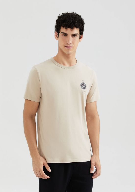 Foto do produto: Camiseta Masculina Manga Curta Com Estampa - Bege