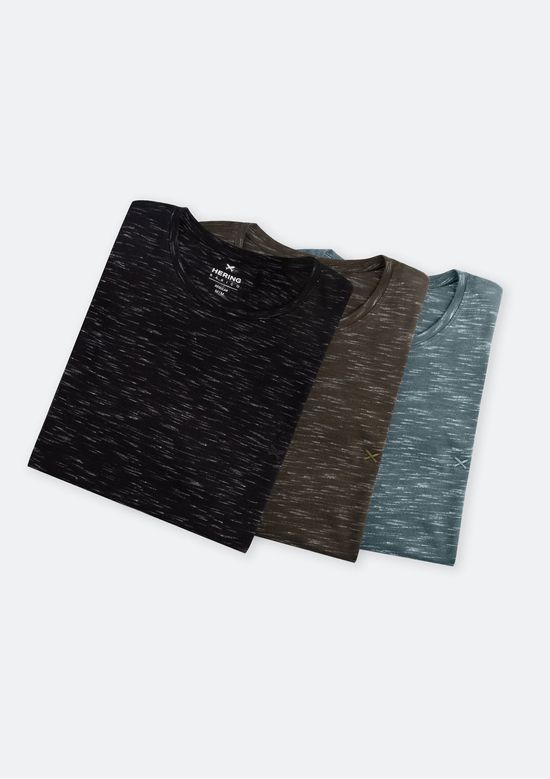 Foto do produto: Kit 3 Camisetas Básicas Masculinas Em Malha Jet Com Bordado - Multicolorido