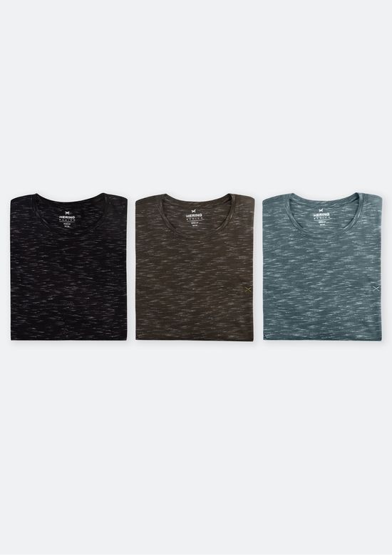 Foto do produto: Kit 3 Camisetas Básicas Masculinas Em Malha Jet Com Bordado - Multicolorido