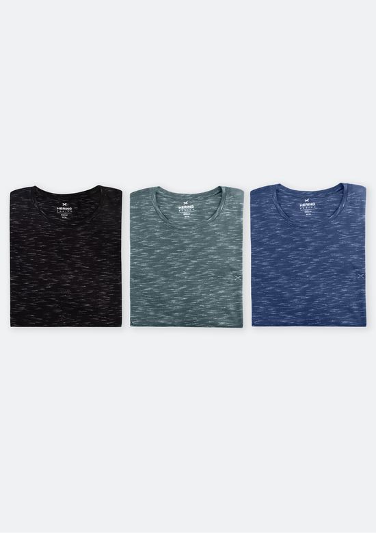 Foto do produto: Kit 3 Camisetas Básicas Masculinas Em Malha Jet Com Bordado - Multicolorido