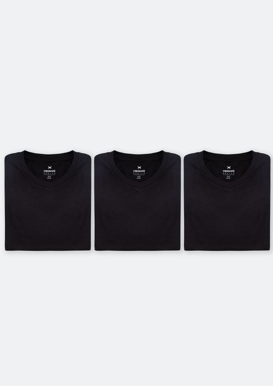 Foto do produto: Kit Com 3 Camisetas Masculinas Básicas Slim Gola V - Branco