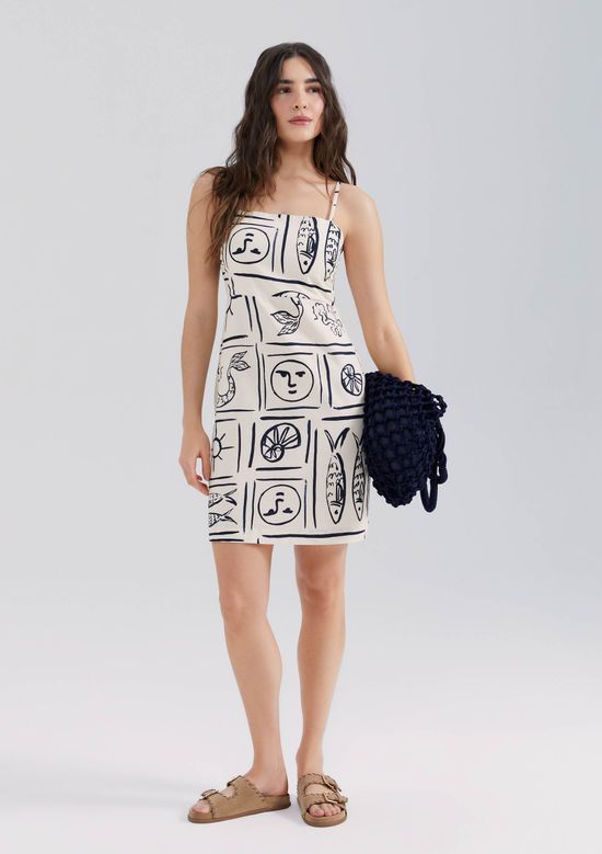 Foto do produto: Vestido Curto Estampado Decote Quadrado - Creme