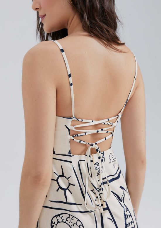 Foto do produto: Vestido Curto Estampado Decote Quadrado - Creme