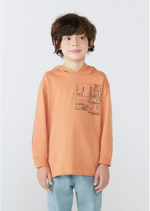 Camiseta Infantil Menino Com Capuz E Estampa - Telha