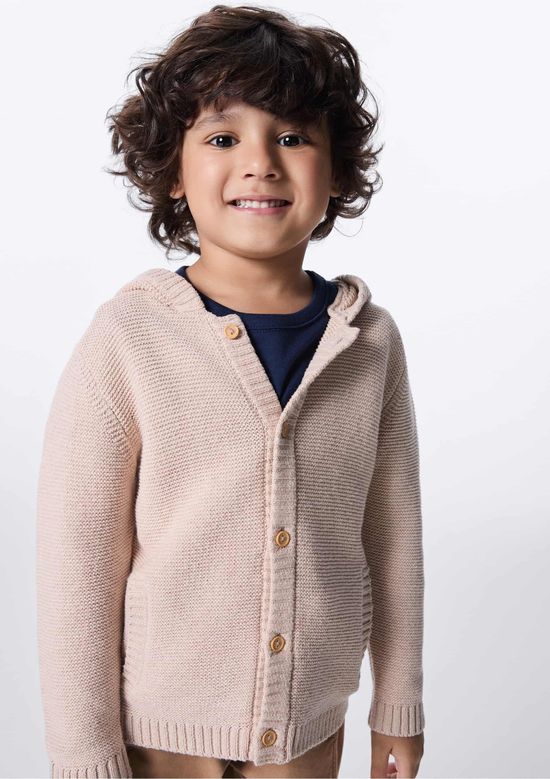 Foto do produto: Cardigan Infantil Em Tricô Com Capuz - Bege