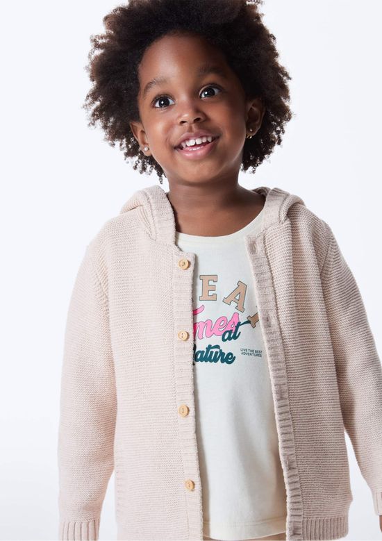 Foto do produto: Cardigan Infantil Em Tricô Com Capuz - Bege