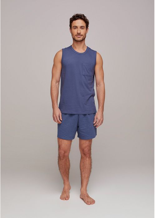 Pijama Masculino Curto Com Regata E Shorts Comfort - Azul