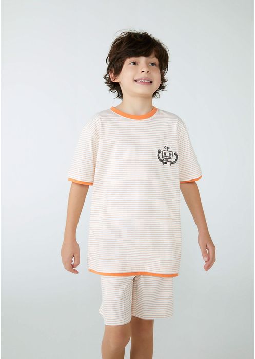 Pijama Infantil Menino Curto Listrado - Laranja