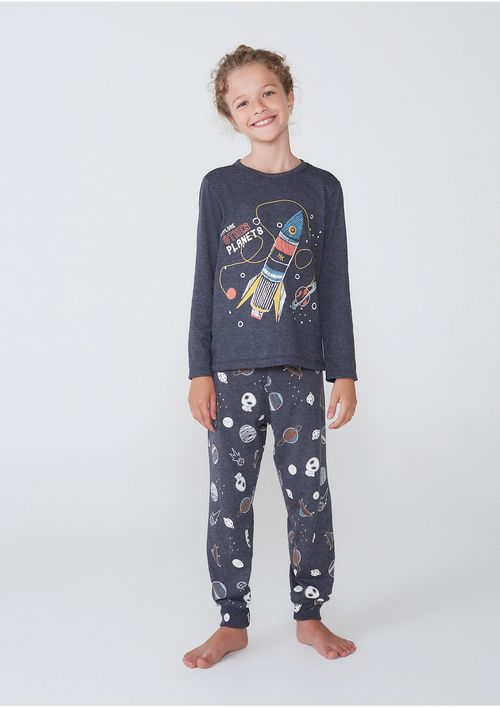 Pijama Infantil Menino Longo Estampado - Cinza