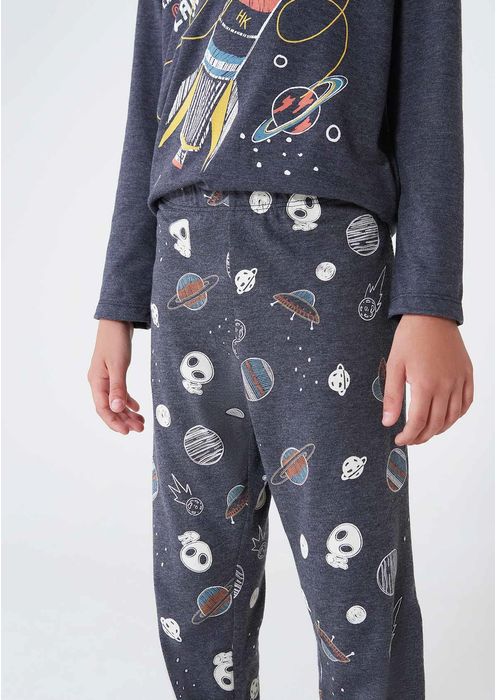 Pijama Infantil Menino Longo Estampado - Chumbo