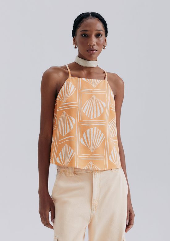 Foto do produto: Regata Feminina Halter Neck Estampada - Laranja