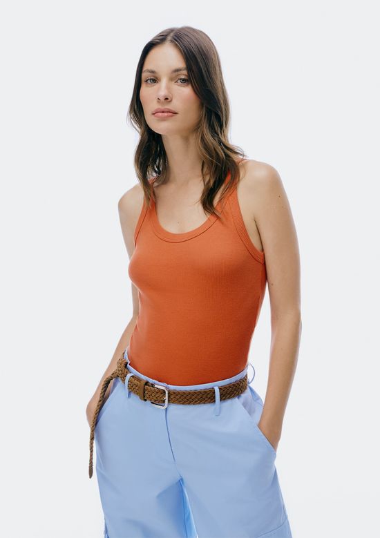 Foto do produto: Regata Básica Feminina Slim Rib - Laranja