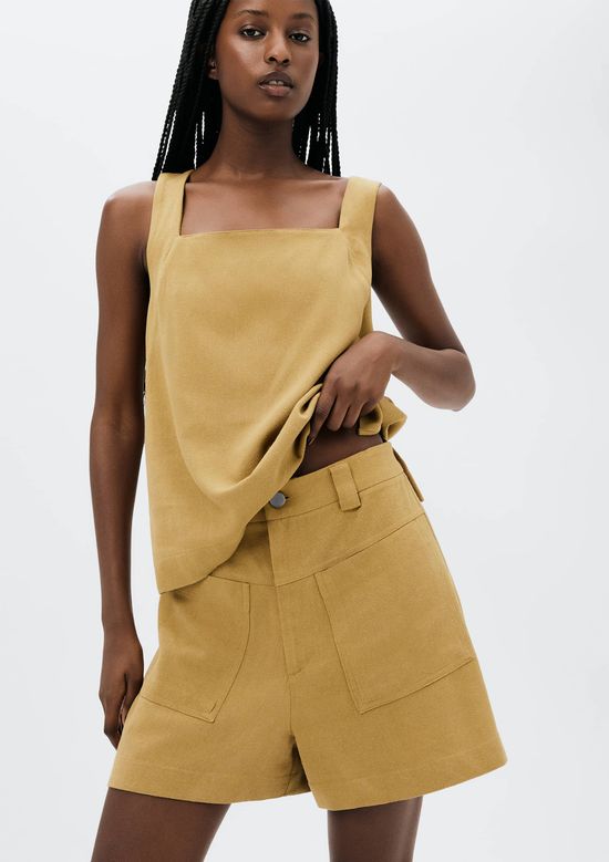 Foto do produto: Shorts Feminino Cintura Média Em Viscolinho - Caqui