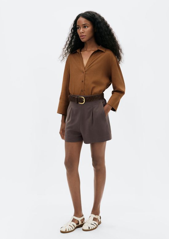 Foto do produto: Shorts Feminino Cintura Alta Em Viscolinho - Marrom