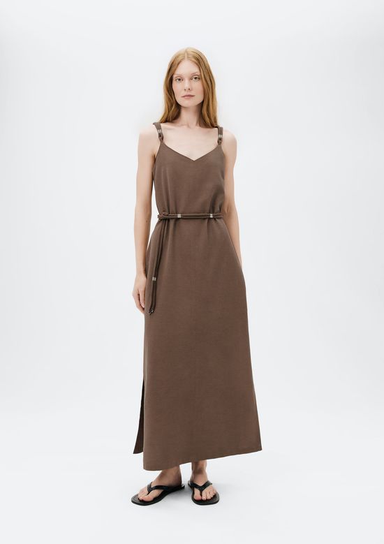 Foto do produto: Vestido Midi Decote V Com Cinto - Marrom