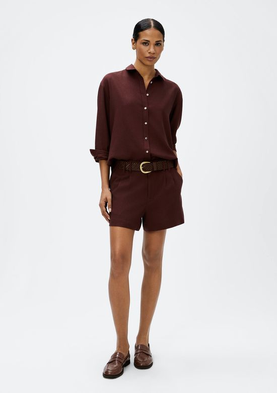 Foto do produto: Shorts Feminino De Alfaiataria Em Linho - Vinho