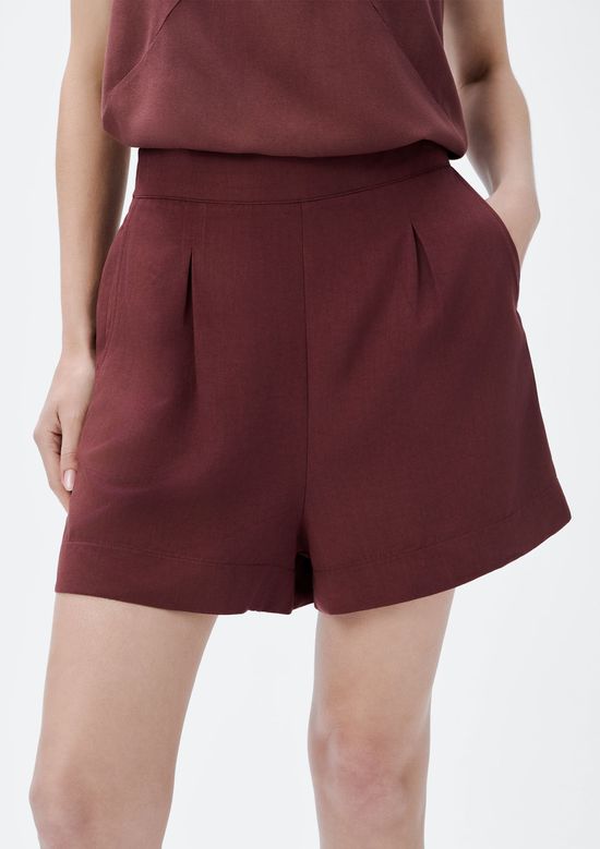Foto do produto: Shorts Feminino Cintura Alta Em Viscolinho - Vinho